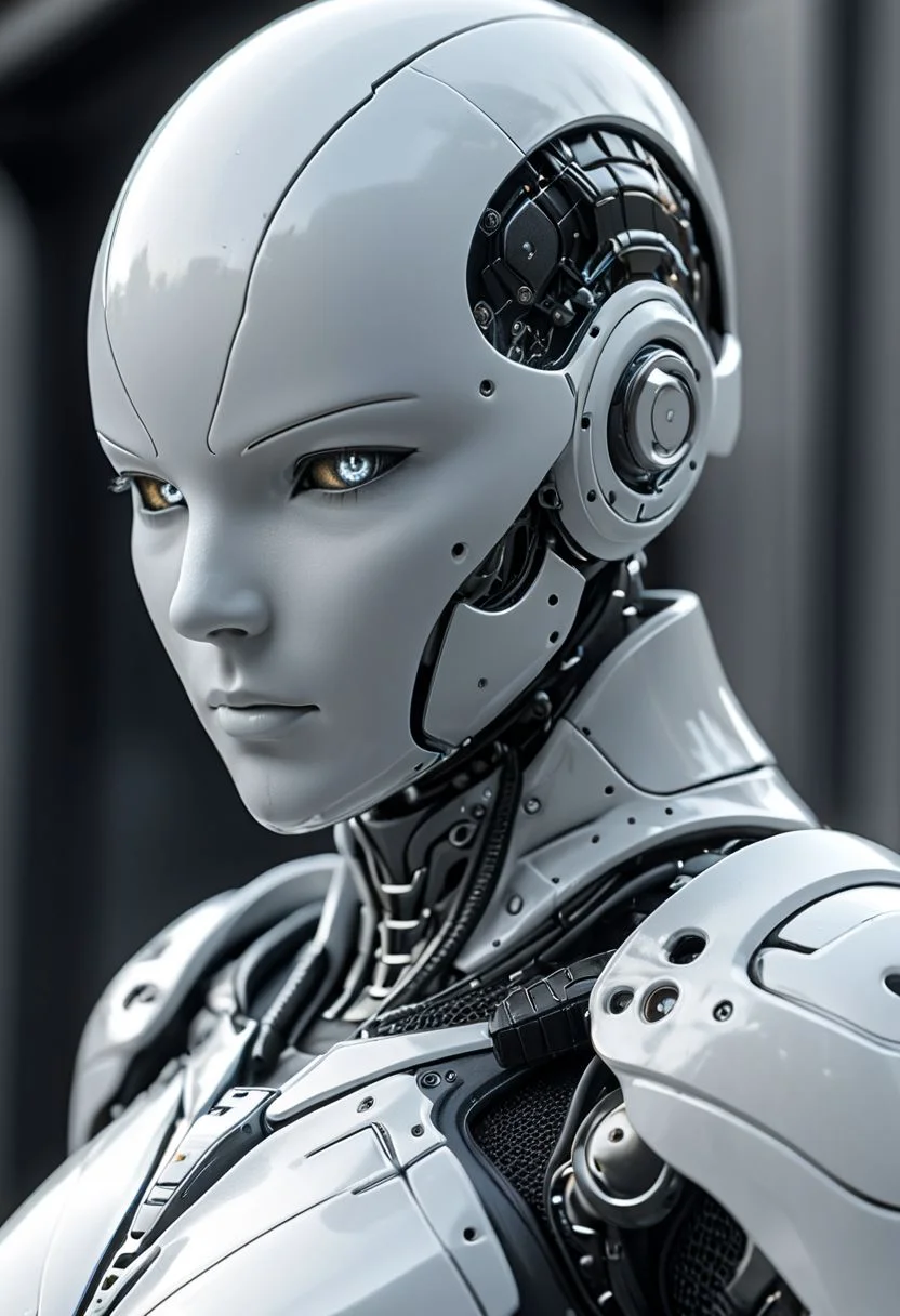 white sci-fi female armor with cybernetic helmet, full armor, insulated armor, spacesuit, bald head, lots of fine detail, sci-fi movie style, outdoor photo, photography, natural light, photorealism, cinematic rendering, ray tracing, the highest quality, the highest detail, Cinematic, Third-Person View, Blur Effect, Long Exposure, 8K, Ultra-HD, Natural Lighting, Moody Lighting, Cinematic Lighting