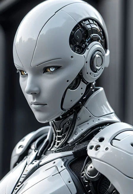 white sci-fi female armor with cybernetic helmet, full armor, insulated armor, spacesuit, bald head, lots of fine detail, sci-fi movie style, outdoor photo, photography, natural light, photorealism, cinematic rendering, ray tracing, the highest quality, the highest detail, Cinematic, Third-Person View, Blur Effect, Long Exposure, 8K, Ultra-HD, Natural Lighting, Moody Lighting, Cinematic Lighting