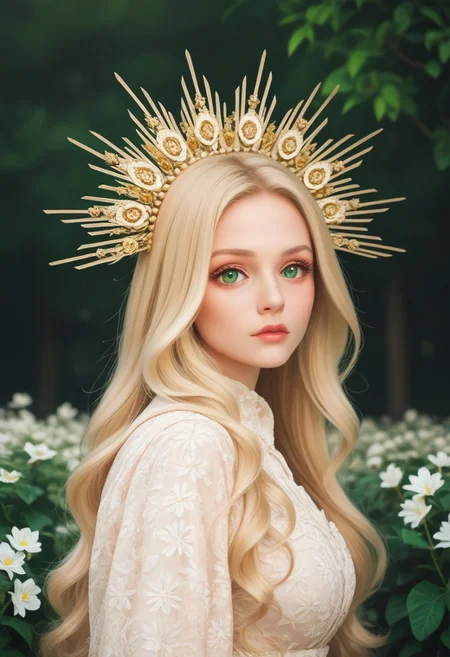 score_9, score_8_up, score_7_up,
masterpiece, best quality, detailed, amazing quality,
detailed background, park, flowers,
detailed eyes, clean eyes,
solo, 1girl, long hair, green eyes, blonde hair,
dynamic pose,
easynegative,
h3l0cr0wn, spiked crown, headwear
