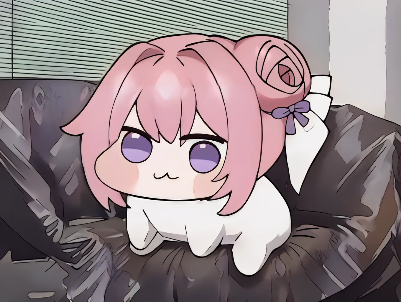 score_9, score_8_up, score_7_up, score_6_up, score_5_up, score_4_up,, source_anime,,, ,
, BREAK, uncensored,
<lora:810iv:1>, 810interview, ,sitting, solo, indoor, silver couch, againist window shade, window shade,
1girl,
<lora:Doro_X_PDXL_V1:1>,doro, creature, chibi, :3,pink hair, purple eyes, hair bun, hair bow,
looking right,