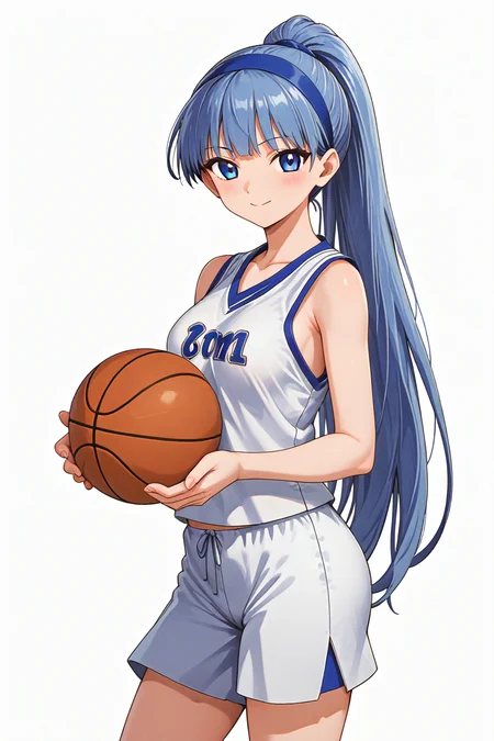 score_9,score_8_up,score_7_up,source_anime,masterpiece,best quality,highres,
BREAK 1girl,solo,cowboy shot,holding basketball,
BREAK <lora:dmd2_sdxl_4step_lora_fp16>,
BREAK <lora:MKR_UMI_SU_PONY_V2:1>,Ryuuzaki_Umi,blue hair,very long hair,blunt bangs,blue eyes,high ponytail,blue hairband,basketball uniform,
