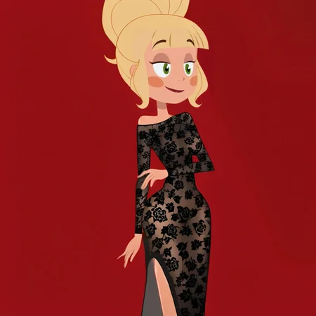 <lora:MissTinker_pony_v1:.8>  MissTinker, 1girl, blush stickers, blonde hair, green eyes, single hair bun,  breasts, sidelocks, bangs, cowboy shot,  <lora:1013 Home wear 30_v1_pony:1> ruanyi1013,black dress,floral print,long dress,long sleeves,see-through dress,skin tight,lace