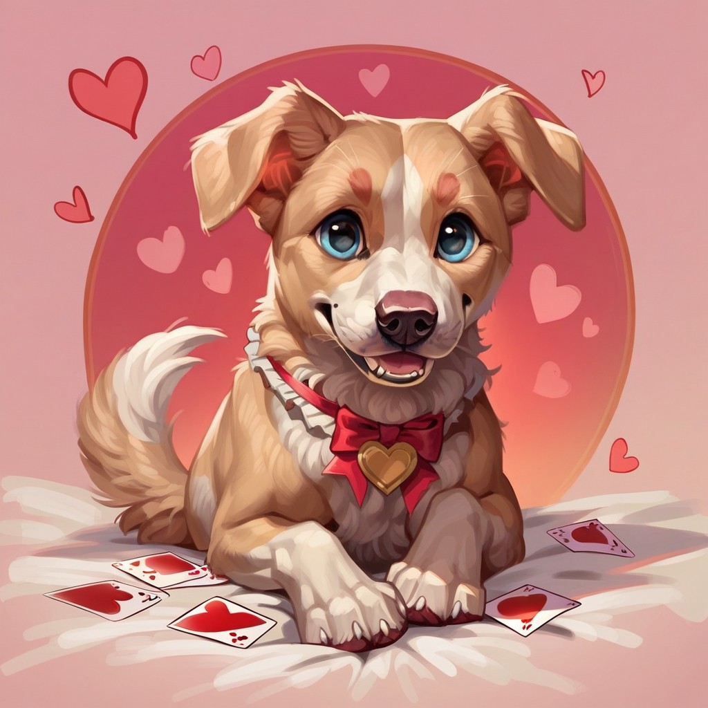 (score_9, score_8_up, score_7_up, source_western,realistic), fantasy, 
The cutest golden retriever puppy sitting by a giant valentine's day Card with lots of hearts,dog, rating_safe