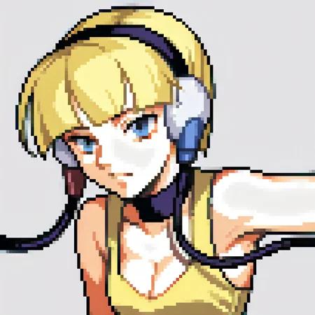 score_9, score_8_up, score_7_up, source_anime, fegbaportraits, portrait, white background, solo, 1girl, bw1ele, blonde hair, short hair, headphones, cable, choker, cleavage, black and yellow dress, sleeveless <lora:zs_FEGBAPortraitsXL:1> <lora:pkmnelesa-pdxl-nvwls-v1:0.9>
