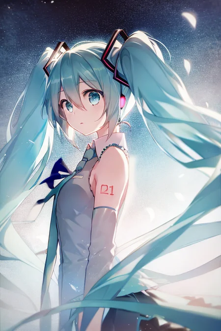 1girl,hatsune miku, aqua eyes, <lora:rella-style-000010:1>