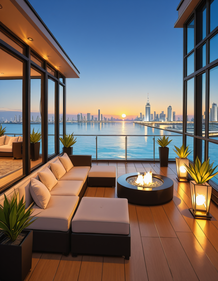 A breathtaking photo of a luxurious private rooftop at sunset, designed in a modern and elegant architectural style. The rooftop features a large infinity pool with crystal-clear water reflecting the warm golden hues of the sky. Surrounding the pool are plush, oversized lounge chairs with soft white cushions, neatly arranged under stylish wooden pergolas with flowing white curtains. In the background, a panoramic city skyline with shimmering skyscrapers stretches across the horizon. Ambient string lights hang delicately overhead, casting a soft, romantic glow. A chic outdoor bar with marble countertops is positioned on one side, decorated with fresh tropical plants and golden lanterns. The atmosphere feels serene and exclusive, with subtle reflections on the polished wooden floor. The lighting is a perfect mix of natural sunset tones and ambient soft white lights. The overall mood is peaceful, sophisticated, and inviting, ideal for an elite gathering or private escape.
<lora:SDXLFaeTastic2400:0.4> <lora:extremely_detailed:0.4> extremely detailed, <lora:luxurious_pr1v4t3_r00ft0p-i:1>,luxurious pr1v4t3 r00ft0p, Masterpiece,best quality,hi res,8k,hi res,8k,award winning,(sharp focus, intricate, highly detailed),