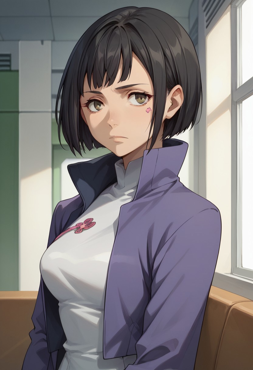 score_9, score_8_up, score_7_up, source_anime, highly detailed,
talho, solo, black hair, short hair, bob cut, 1girl, purple jacket,  jacket, closed mouth, high collar, indoors, bangs, upper body, dress,
indoor,
