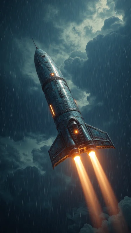 The sleek, metallic rocketship floats through the vast expanse of space, its engines glowing with an otherworldly light. Its crew, dressed in futuristic suits and helmets, Thunderstorm, Simple and Clean, natural lighting, by Jeremy Mann, Miles Johnston, Alasdair McLellan, Daniel Merriam, Peter Gric, Dariusz Klimcza, , aidmamjv7