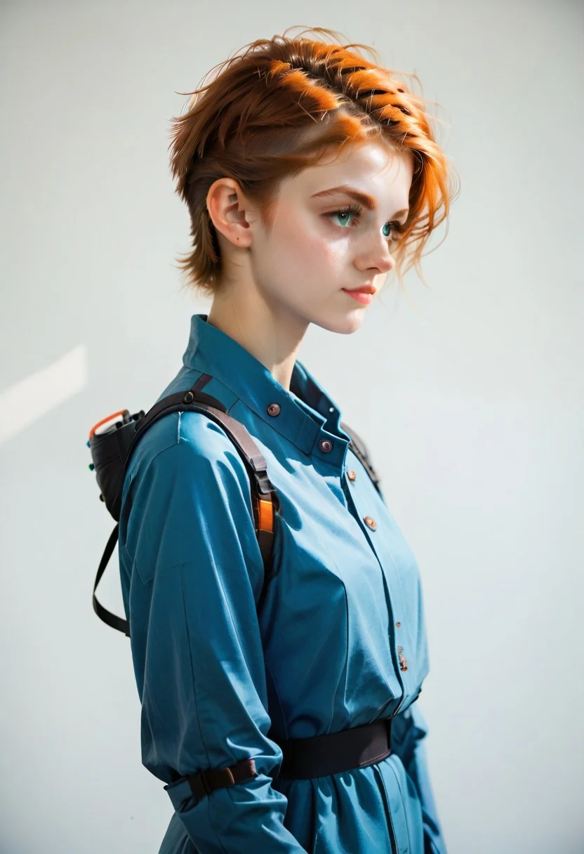 score_9, score_8_up, score_7_up, score_6_up, 1girl, macie, green eyes, 20 years old, pixie cut, ginger hair, , (freckles:0.8), space pilot, high quality, full body portrait, blue jumpsuit , cowboy shot