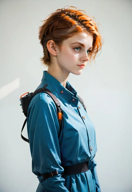 score_9, score_8_up, score_7_up, score_6_up, 1girl, macie, green eyes, 20 years old, pixie cut, ginger hair, , (freckles:0.8), space pilot, high quality, full body portrait, blue jumpsuit , cowboy shot