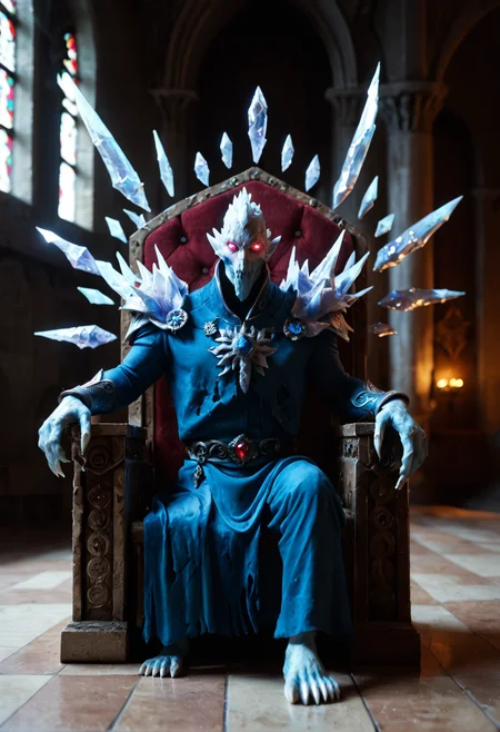 <lora:Ancient_Apparition_V2:1> ancient_apparition_v2,
monster, no humans, pokemon (creature),
red eyes, glowing eyes,
claws, spike
glowing, ice, crystal, floating,
sharp icicles shoulders, score_9, score_8_up, score_7_up, score_6_up, derpibooru_p_95,
detailed eyes, beautiful, detailed background, perfect eyes,
blur censor, blurry, blurry background, blurry foreground, bokeh, motion blur,
chromatic aberration, depth of field, figure, focused, focus
photography, realistic sun light and shadows, photorealism, UHD --ar 9:16 --style raw --stylize 700,
solo,
(throne, palace, indoors:1.3), lowing robes, dynamic pose, convey grace, exudes elegance