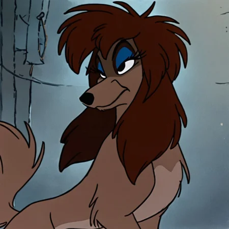 score_9, score_8_up, score_7_up
Rita, Saluki, Dog, Female Dog, feral, non-anthro, light-brown fur, Brown forelegs, Dark brown ears, dark brown hair, eyelashes, blue eyeshadow, black nose, black eyes, large eyes, cartoon, disney, Solo, 1girl, sitting smiling, eyes open
