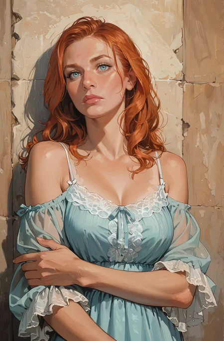 score_9_up, score_8_up, score_7_up, Casual, detailed background, masterpiece, realistic face,
1woman, Portrait with crossed arms, aquamarine, wall,
BREAK
BREAK
1 woman, sheer camisole, fluffy sleeves, bored, ginger hair, feathered ends,
<lora:incase---1:0.4>