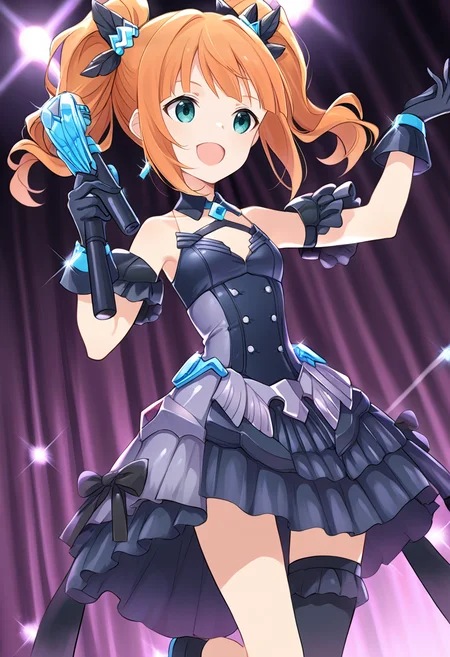 (score_9:0.9),score_8_up,score_7_up,anime style,rating_safe,<lora:30ms Alpha Sisters Phantasm ponyXL v1:0.82>,Alpha Sisters Phantasm black,<lora:TakatsukiYayoi_pony_v1:0.8>,
tktkyyi,holding microphone,microphone,concert,orange hair,twintails,bangs,aqua eyes,hair ornament,flat chest,small breasts,hand up,black dress,