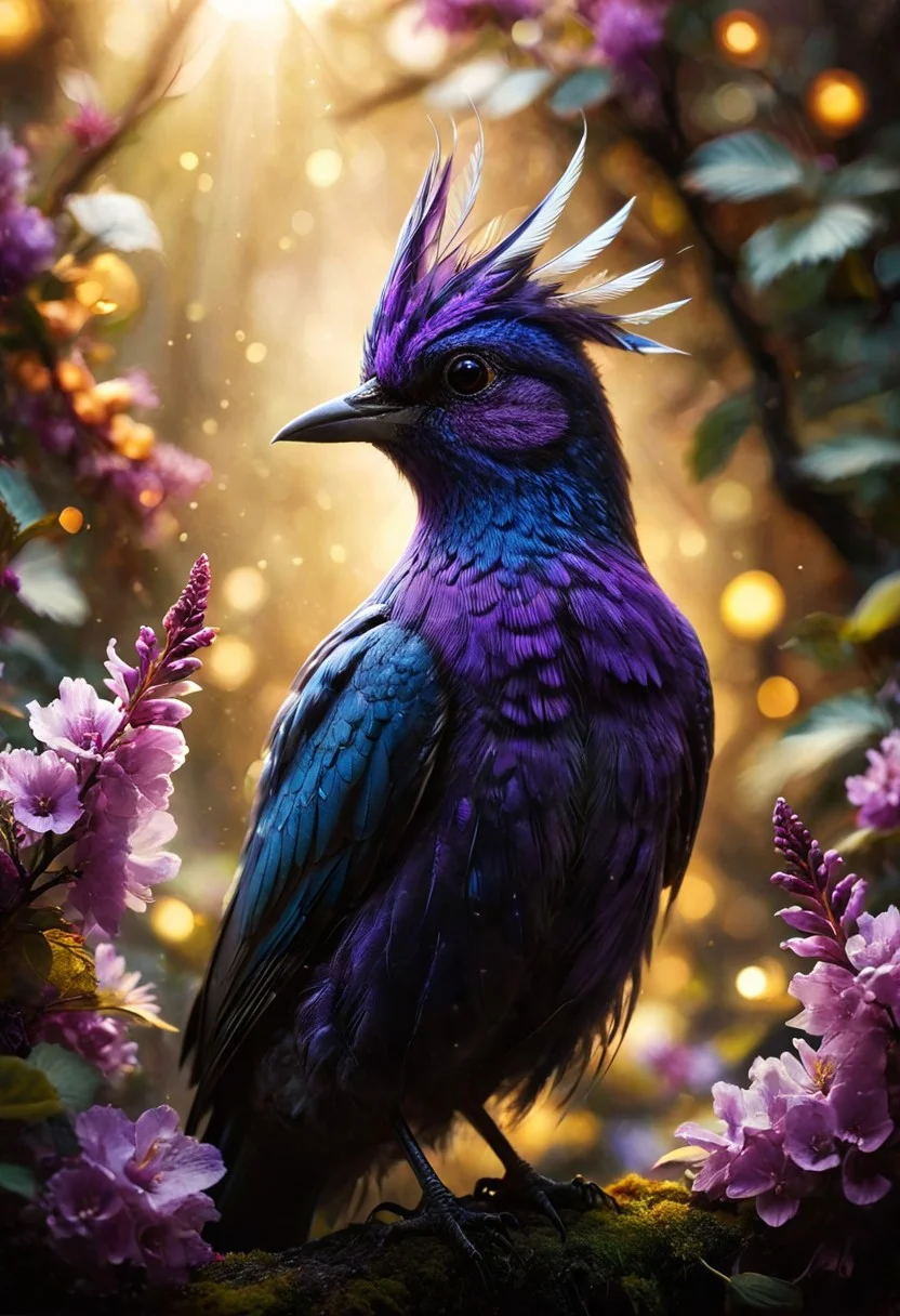 ral-apoctvisn, dark, chiaroscuro, low-key, breathtaking masterpiece showcasing a gorgeous little bird, Violet-crowned nymph, bathed in soft, golden morning light, surrounded by vibrant bokeh balls that frame its delicate form. The image will be rendered in sharp detail, capturing every feather and intricate feature of the bird with stunning clarity. The soft, diffused lighting will enhance the warmth and radiance of its plumage, while high-quality bokeh adds a magical touch to the scene. Multiple image exposures will be expertly combined to emphasize the bird's vibrant colors and captivating gaze, resulting in a lifelike portrayal of tranquil beauty.
The artwork will feature shimmering digital colors in a mixed media style on textured paper, creating an overlapping, asymmetrical, abstract composition bursting with vibrant hues. Every inch of the image will be filled with intricate details, from the feathers of the nymph to the surrounding environment, all depicted in extreme detail. The wide range of colors will add depth and richness to the scene, with soft shadows and low saturation tones creating a serene yet evocative atmosphere.
With insane quality, resolution, and details, the final image will be a true masterpiece of nature photography, showcasing dramatic, dynamic, and cinematic elements. The sharp details will bring the scene to life, immersing viewers in the beauty and wonder of the Violet-crowned nymph in a way that is both breathtaking and captivating.