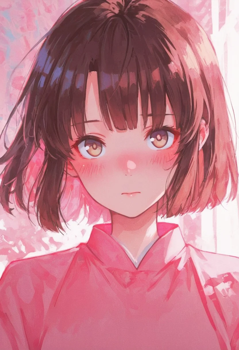 masterpiece, best quality, amazing quality, 1girl,Megumi <lora:IL-KatoMegumi:0.8>,brown hair,katou megumi,brown eyes, solo, looking at viewer, blush, closed mouth, portrait, close-up, pink theme, colorful, eye focus, Cinematic Lighting, Karinami Inkblush mode,thick ink outlines,soft marker gradients,era 2020s indie illustration,(Inkblush style:1.2), <lora:noobai_ep11_stabilizer_v0.138_fp16:0.3> <lora:XXX667:0.6> <lora:lpc_v10:0.7> <lora:96YOTTEA-WAI:0.6> <lora:Karinami_Inkblush_mode_Illustrious_clean:0.6>