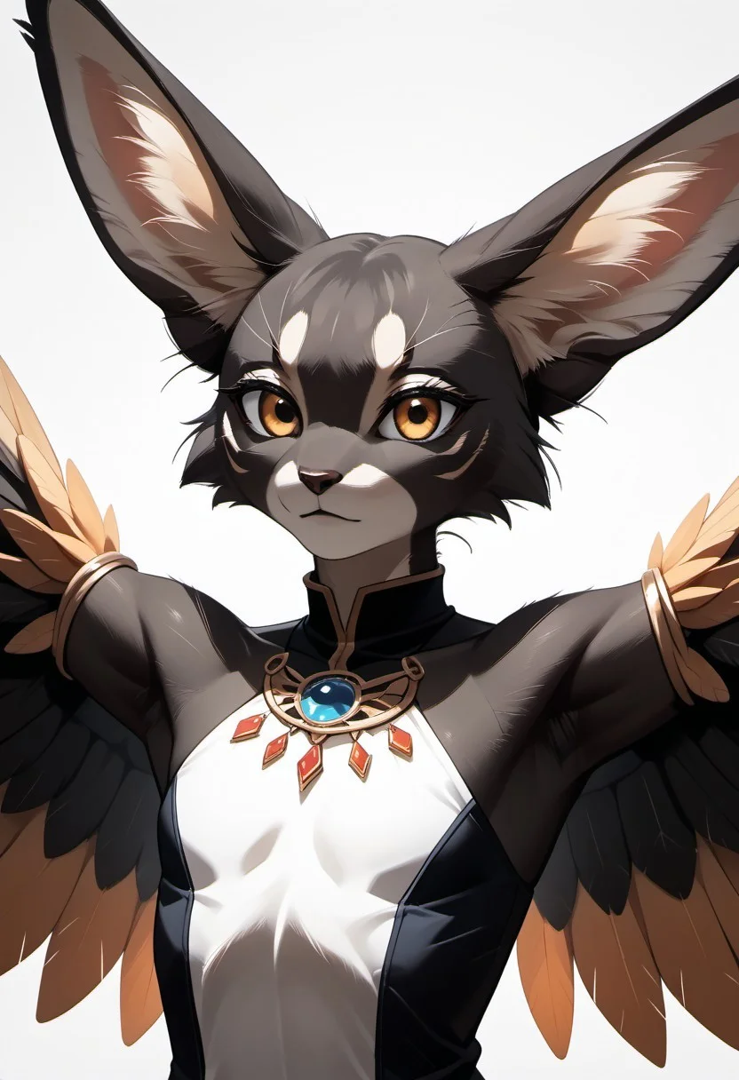 1person, Palagiri, anthro, feline features, feline nose, large ears, ((wing arms)), no hands
3/4 view, perfect face, perfect wings,
upper body focus,
Source: anime, score: 9, score: 8up,