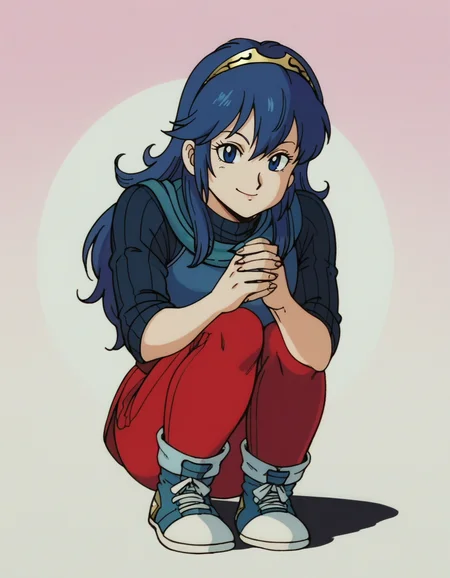 zPDXL, score_9, score_8_up, score_7_up, score_6_up, score_5_up, 4k, absurdres, looking at viewer, <lora:Perfect Hands:0.8> Perfect Hands, 1girl, solo,
lucina \(fire emblem\), blue eyes, blue hair, long hair, light smile, horns pose, boho-blouse, sneakers,
<lora:EarlyAkira_v4:1> drgbls1, retro artstyle, 1980s \(style\), anime coloring,