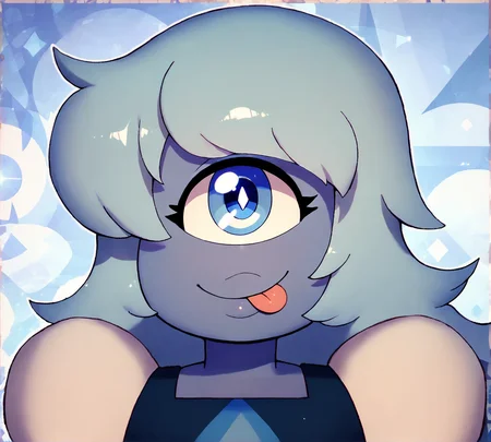 Sapphire, zPDXL, best quality, amazing quality, score 9, 1girl, parting hair, tongue out, smile, closed mouth, cyclops, round eye, looking at viewer, blue eye, blue hair, blue skin, long hair, <lora:Sapphire:1>