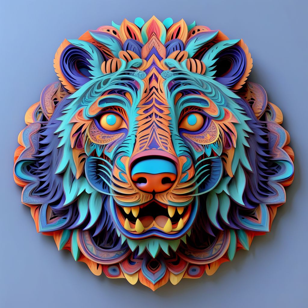 Mandala style, 3d mandala pattern, tiger head, highly stylized pattern, colored