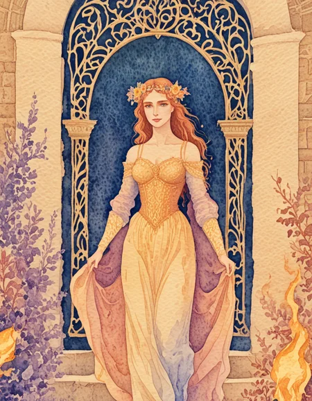 novuschroma75 style watercolor renaissance woman at the gates of hell <lora:novuschroma75 style:1>, <lora:sdxl_lightning_8step_lora:1>