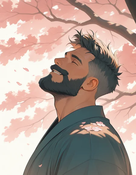 1boy,solo,beard,male_focus,mature,bara,Under the cherry blossom tree,natural background,breeze,breeze blowing across cheeks,Morning,soft natural light,calm,look up,Raise your head,closed eyes,faint smile,spring,white japanese clothes,The wind blows the petals,the petals are flying,
masterpiece,best quality,amazing quality,very aesthetic,absurdres,newest,
<lora:add-detail-xl:1>,<lora:pas-ill-v2:1>,pas,
