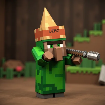 villager_mc, green robe. cone hat that reads dunce,
In the quiet corners of the Minecraft world, villagers live simple yet mysterious lives, their origins lost to ancient memory. Long before players ever arrived, these blocky folk built their scattered settlements from wood, stone, and faith in the old ways. Each villager, with their distinctive green eyes, broad noses, and solemn, blocky frames, carries on traditions passed down through countless seasons — farming, trading, and crafting the essentials of survival. They rarely speak, instead communicating through gestures and knowing looks, as if guarding ancient secrets about the world’s creation. Legends whisper that villagers were once great architects and scholars, who, after a forgotten cataclysm, chose a life of humble isolation. Their villages, cradled between mountains, forests, and plains, pulse quietly with life, protected by iron golems and bound by an unspoken pact with the land itself — to endure, to trade, and to remember.
