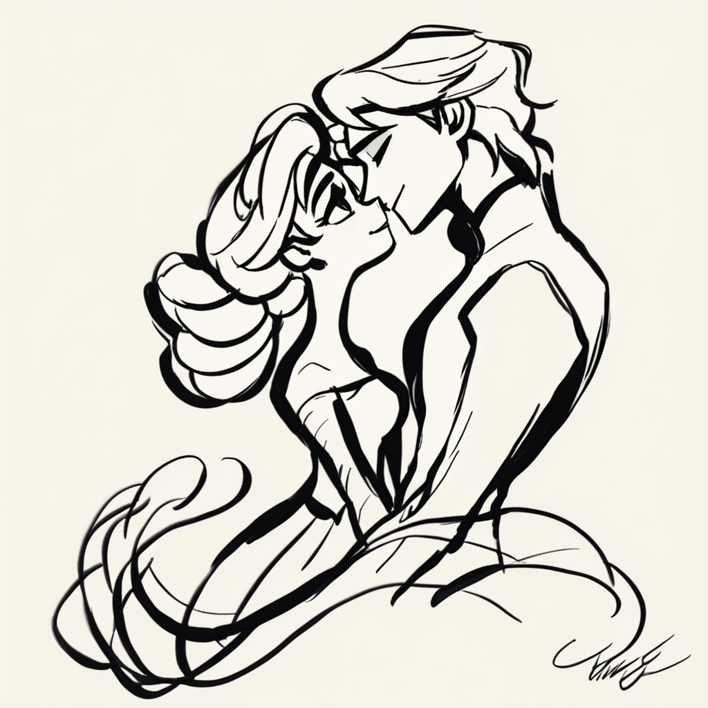 stexsketch, color, couple, 1girl, 1boy, loving gaze, romance, about to kiss