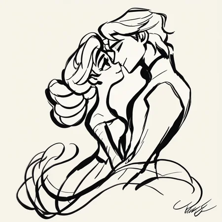 stexsketch, color, couple, 1girl, 1boy, loving gaze, romance, about to kiss