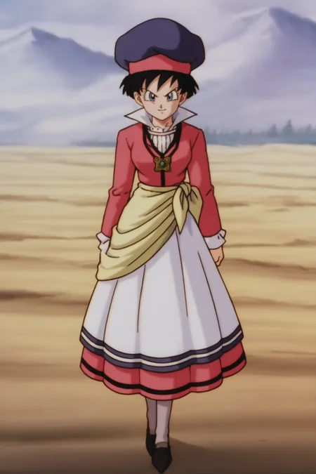 source_anime, score_9, score_8_up, score_7_up, anime screencap,8k, absurd res,
videl, movie accurate, 1girl, solo, short hair, spiked hair, black hair, looking at viewer, smile, blue eyes, white skirt, snow, long sleeves, blue headwear, hat, mountainous horizon, pink dress, standing, white shirt, collar up, yellow sash, full body, purple legwear, pantyhose, shoes, black footwear, arms at sides, clenched hands, v-shaped eyebrows, amulet, necklace
<lora:videlSatan_pony_v1:0.8>