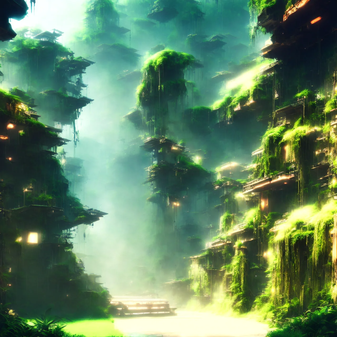 photo, a cyborg uprising against humanity [scifi|fantasy] A place taken by nature full of mosses and vegetation, [fantasy:scifi:2], (to8highkey:1) <lora:to8sHighKeyLORASD21_sd21768:0.6> <lora:johnsondesuv2-e1:1>