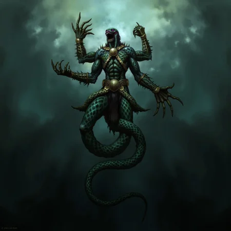 first person pov, 3D01S, simple background atmospheric and powerful dark fantasy, natural organic and first person pov of a berserk style creature
Emerging from murky waters, the Stalker is a twisted, serpentine creature with a muscular, elongated body covered in dark emerald and black, mottled scales. Its sleek form tapers into a coiled, serpentine tail that moves silently beneath the surface. Sharp, jagged fins run along its back like deadly spines, adding to its lethal presence. The Stalker's upper body rises menacingly, humanoid yet grotesque, with a broad, muscular torso rippling with strength. Massive arms extend from its sides, ending in skeletal, webbed claws tipped with razor-sharp talons, designed to tear through prey with ease.
Its head is a monstrous blend of merman and reptile, with a wide, grinning maw filled with rows of needle-like teeth. Above its mouth, glowing violet eyes pierce the gloom, filled with cold malice.
UHD letterboxed game trailer frame chromatic aberration dark atmosphere sharp masterpiece with a focus on the character, elden ring style, dark atmosphere, chromatic aberration