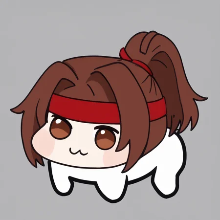 <lora:Doro_X_PDXL_V1:1.0> doro, creature, :3, chibi, brown hair, brown eyes, ponytail, red headband, no humans, white skin, four legs, solid circle eyes, no pupils <lora:jessieff7-ponyxl-beta3-08:0.9>, simple background,