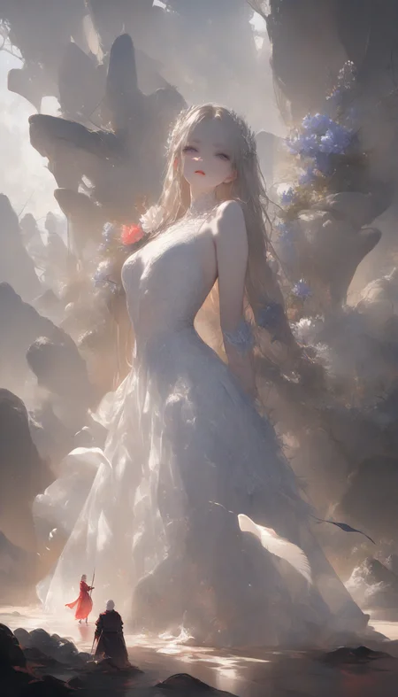ethereal fantasy concept art of  masterpiece,high score,great score,absurdres, <lora:Alice Prin_Complete-000005:1>,Alice Prin (style, hair, dress, alice, prin), ., Naerys had the Targaryen looks, a fine and delicate beauty, almost unworldy. She was slender and small, with big deep violet in hue eyes and fine, pale, porcelain skin, near translucent. Naerys Targaryen. . magnificent, celestial, ethereal, painterly, epic, majestic, magical, fantasy art, cover art, dreamy