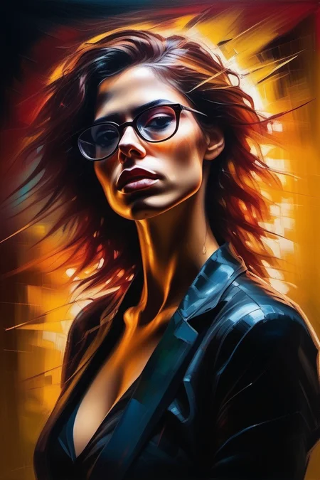 DrA1vynPaint, painting of a stunning beautiful woman, glasses
BREAK 
Cinematic angle, unique perspective, dramatic lighting