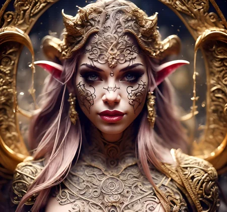 RAW photo, (masterpiece:1.3), subsurface scattering, heavy shadow, (high quality:1.4), (intricate, high detail:1.2), professional photography, HDR, High Dynamic Range, realistic, ultra realistic, photorealistic, high resolution, film photography, ambient lighting, atmospheric effects, <lora:detail_slider_v4:2>, OverallDetail,  <lora:Denise:1>, Denise,  as a female tiefling thief, heavy makeup, intricate sexy silk robes, belt, bracers, jewelry, (very small horns), tiara, <lora:Tiefling:0.6>, in front of a mysterious portal in a forest, <lora:Portal:0.8>, epiCPhoto