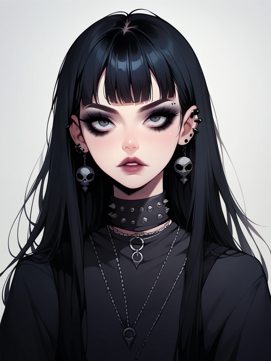 source_anime, score_9, score_8_up, score_7_up, score_6_up, score_5_up, <lora:egirlXLP:1> egirl, 1girl, solo, long hair, makeup, black hair, goth,