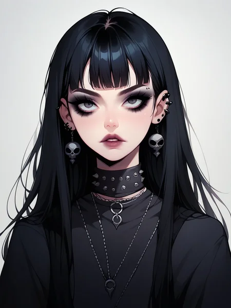 source_anime, score_9, score_8_up, score_7_up, score_6_up, score_5_up, <lora:egirlXLP:1> egirl, 1girl, solo, long hair, makeup, black hair, goth,