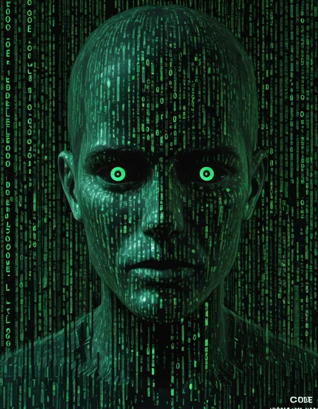 detailed, mmatrix-style, silhouette, code, text focus, glitch, digital dissolve, 1boy
