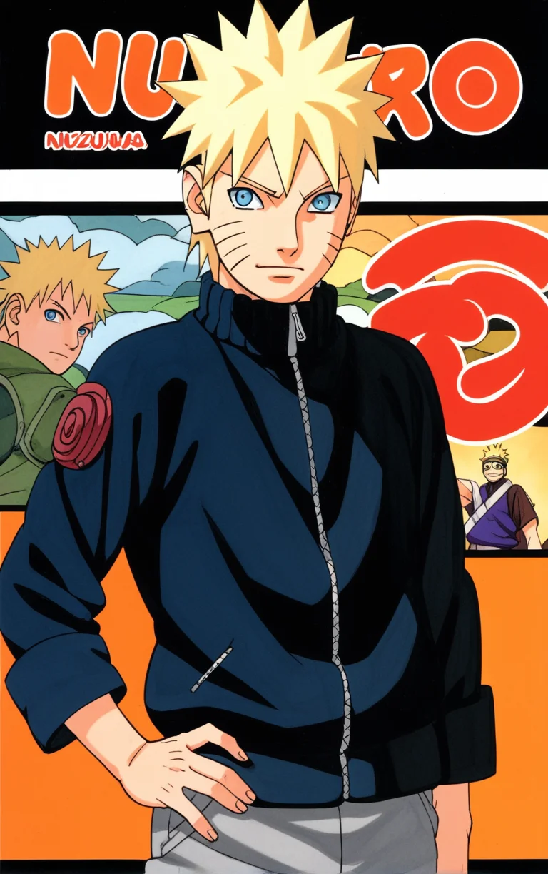 score_9, score_8_up, score_7_up, looking at viewer, BREAK
colored_narutomanga_ownwaifu,
male focus, 1boy, spiked hair, uzumaki naruto, blonde hair, konohagakure symbol, blue eyes, long sleeves, whisker markings, ninja
(contrapposto, hand on hip), manga cover,
<lora:PONYXL_NarutoMangaColored_ownwaifu:1>,