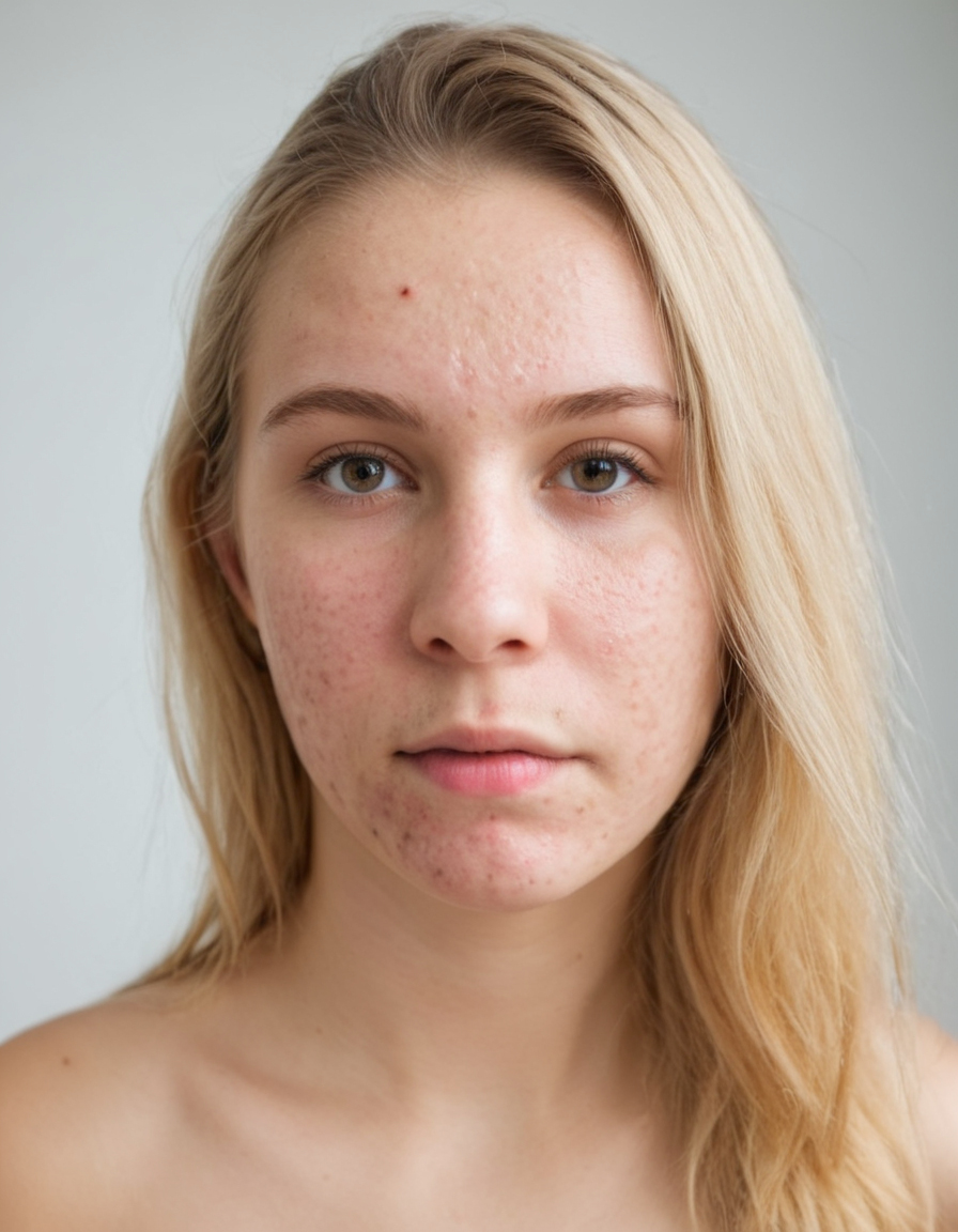 <lora:275FAB00CB:0.6> portrait photo of a woman with acne, with Detailed natural skin and blemishes without-make-up and acne, blonde hair