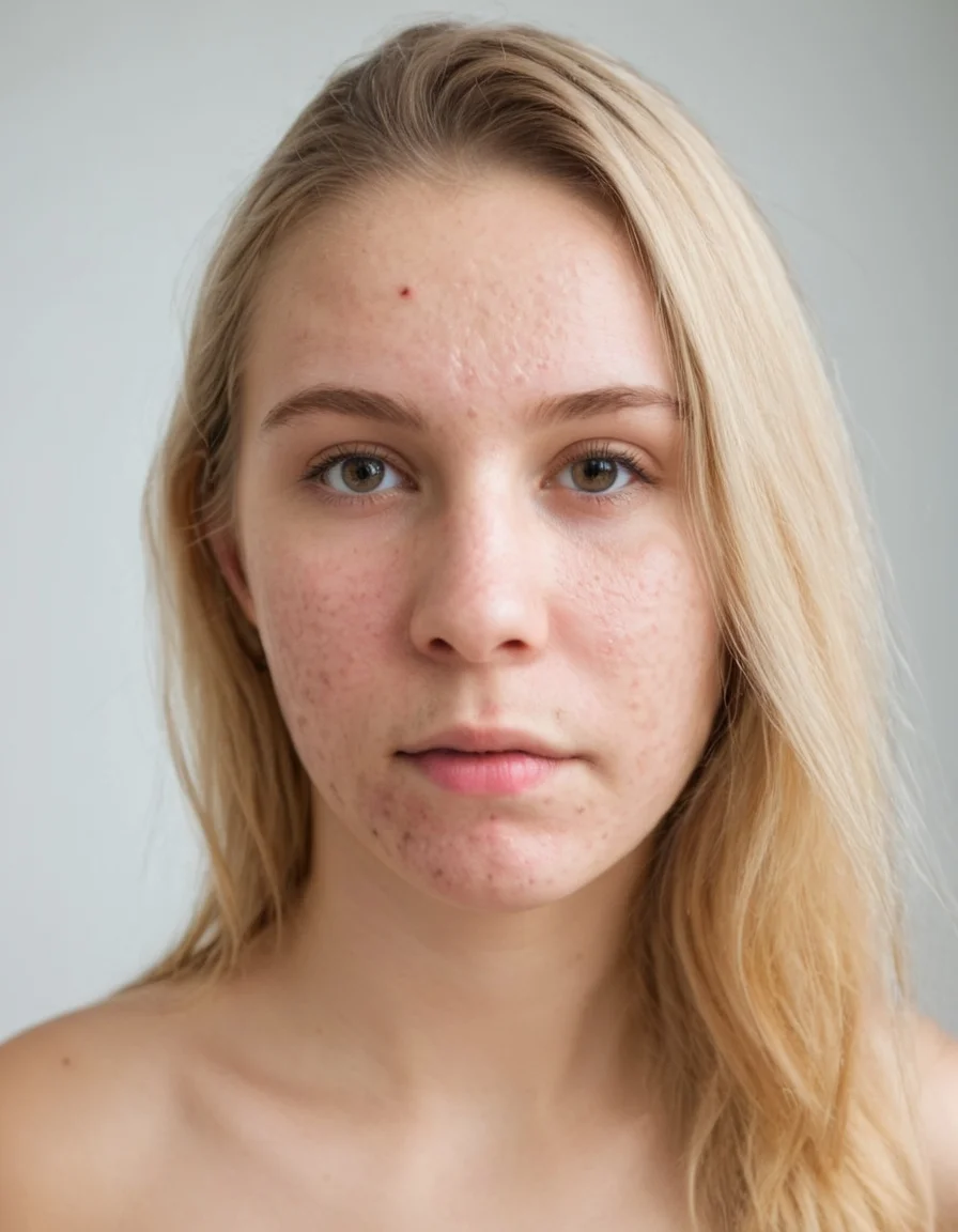 <lora:275FAB00CB:0.6> portrait photo of a woman with acne, with Detailed natural skin and blemishes without-make-up and acne, blonde hair