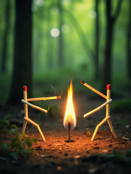 matchstick fight,animated,in forest,
