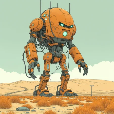 a giant robot standing in the middle of a desert