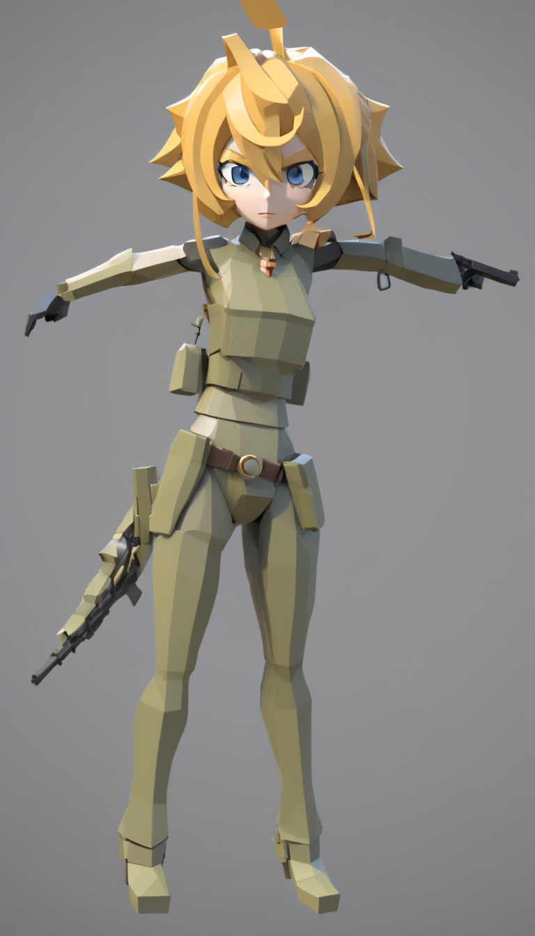 low-poly style Cinematic scene, hero view, Tanya Degurechaff, Youjo Senki <lora:tanya_degurechaff_xl_v7:1>, action pose, detailed background, masterpiece, best quality, high quality, absurdres . low-poly game art, polygon mesh, jagged, blocky, wireframe edges, centered composition