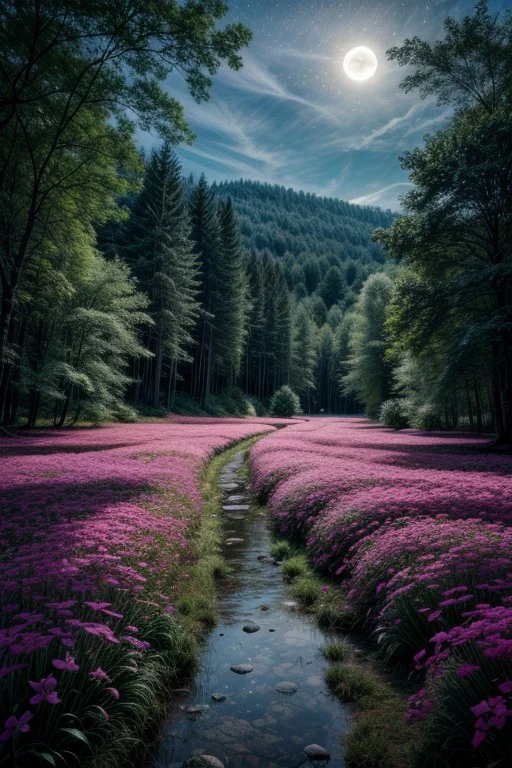 masterpiece, best quality, ultra-detailed, realistic, 8k, lifelike naturalism, greatest naturalism photo, immaculate detailed realism photography, rich colors, best colors composition, intrigue nature panorama, delicate nature photo, immaculate micro-details nature elements, lakes, meadows, glitter, moonlight, Crystal landscape, Crystal flowers, Crystal fantastic, out-of-this-world scenery,