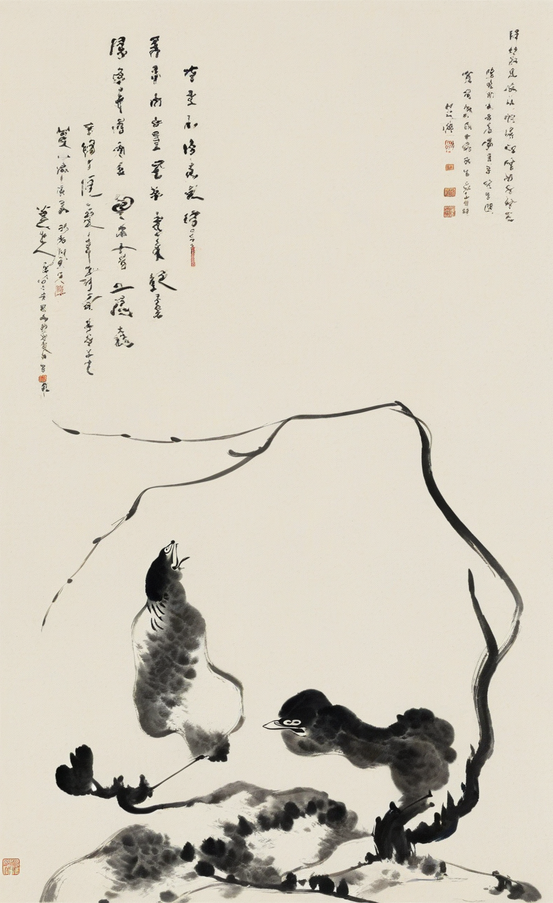 <lora:å«å¤§å±±äººç»é£-000009:0.8>,holding, traditional media, smoke, monochrome, simple background, brown background, ink, floating, no humans, calligraphy brush, paintbrush, the art of chinese calligraphy, traditional art, black and white, calligraphy, brush strokes, abstract nature depiction, seal stamp, signed artwork, minimalistic composition, asian artistic style, paper texture, cultural artwork, shadow effect, plant representation, simplicity, balance, artistic impression, fluidity of lines., Chinese text, ink wash painting, traditional chinese painting,