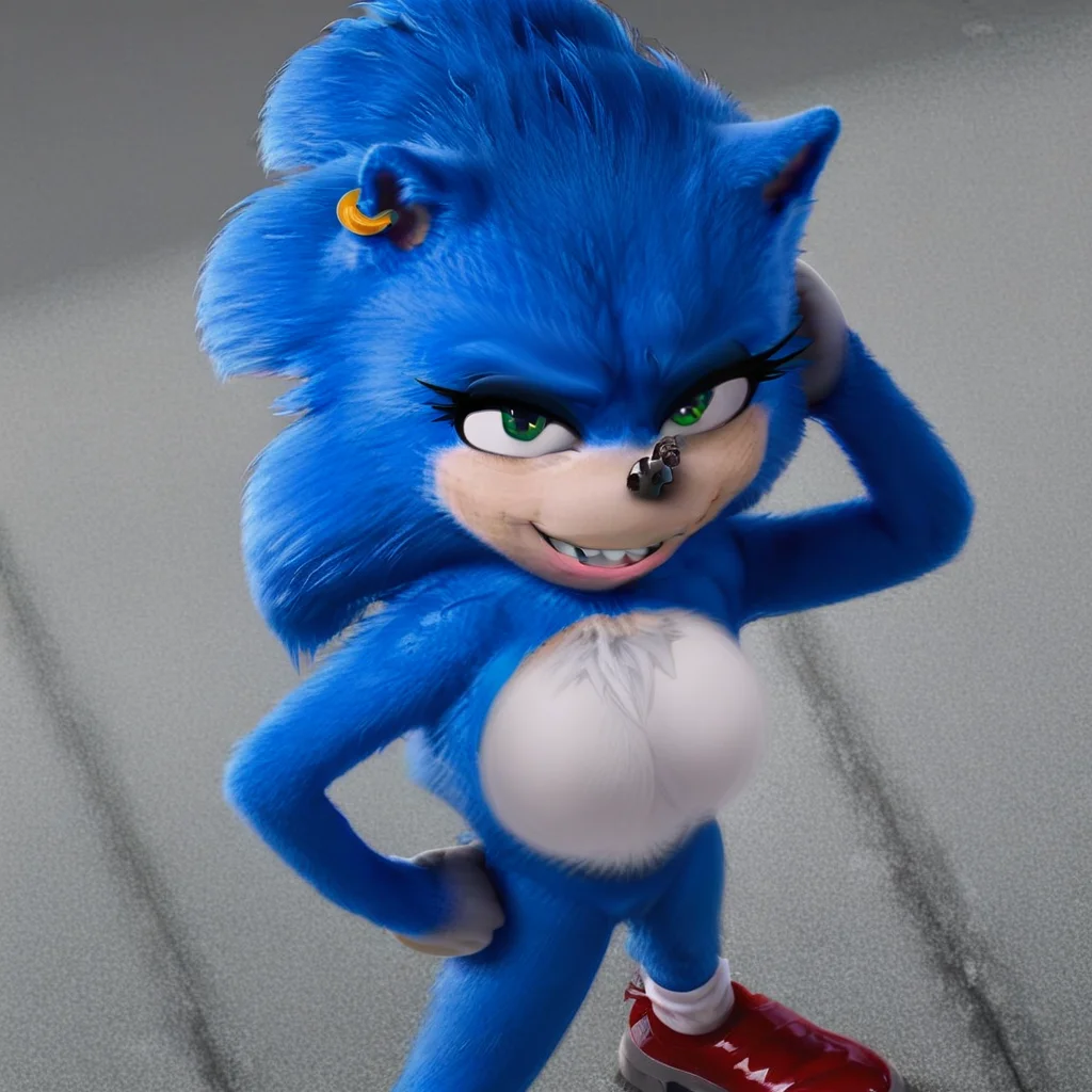 animal ears, Sonic, white socks, blue hedgehog, earring, eyeshadow, female anthro, red shoes, white gloves, green eyes, choker