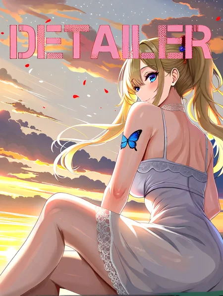 (Poster:1.2), 1girl, side ponytail, blue eyes, sundress, flowers, summer vibe, park, shoulder tattoo, butterfly tattoo, DETAILER logo, (sky:1.2), clouds, golden hour, lace choker, scenery, breasts, light, shadow, focus on scenery, feet out of frame,
artist: misaki12003, artist: abpart, artist: amagi \(amagi626\),
(masterpiece, best quality, incredibly absurdres, detailed,perfect quality, amazing quality, newest, ultra-detailed, extremely detailed, modern, 8k, 16k, 32k, crisp, very awa, crisp, sharp, beautiful eyes, fine textures, clean skin, intricate details, very aesthetic:1.5), absurdres, highres,
<lora:NOOB_EPSv1_detailer_by_vlnvk_v0_5:2>