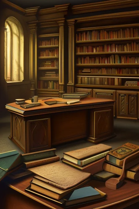 RAW photo, (masterpiece:1.3), subsurface scattering, heavy shadow, (high quality:1.4), (intricate, high detail:1.2), professional photography, HDR, High Dynamic Range, realistic, ultra realistic, photorealistic, high resolution, film photography, ambient lighting, atmospheric effects, <lora:detail_slider_v4:2>, OverallDetail, a scholar in an office, desk, books, shelves, FanStu, <lora:FantasyStudy-10:0.7>, epiCPhoto